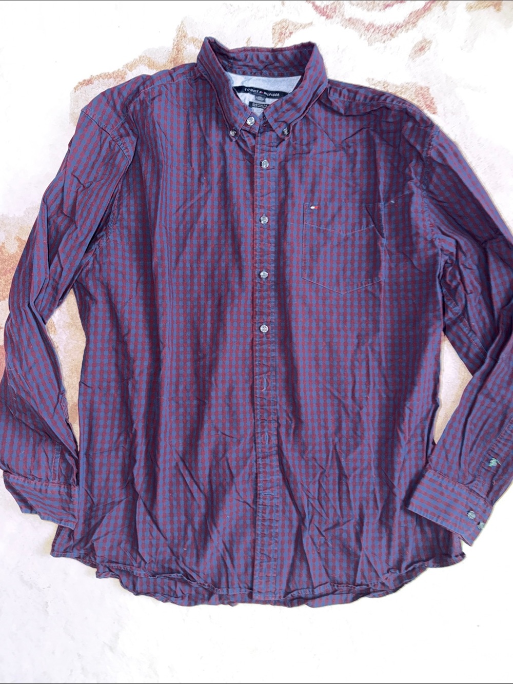 Tommy Hilfiger Men's Burgundy and Navy Plaid Button-Down Shirt